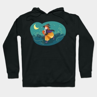 Cute Witch Running with Bored Cat in Arms Hoodie